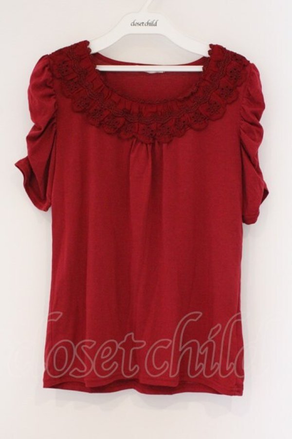 画像1: axes femme / カットワークレース使い半袖インナープルオーバー M アカ O-26-03-23-058-AX-TO-OW-OS (1)