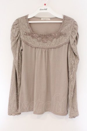 画像: axes femme / レースパワショルダーカットソー M ベージュ O-26-03-23-069-AX-TO-OW-OS