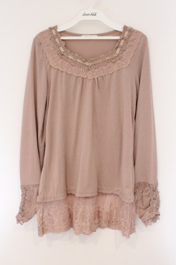 画像1: axes femme / はしごレースカットソー M ピンク O-26-03-23-070-AX-TO-OW-OS (1)