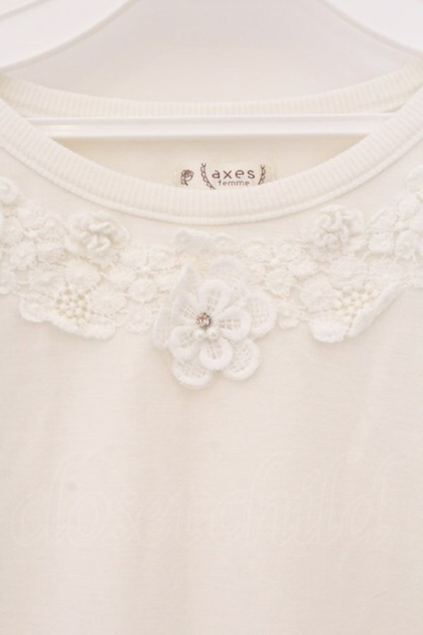 画像2: axes femme / フラワーレース配色トップス M シロ O-26-03-23-097-0-TO-OW-OS (2)