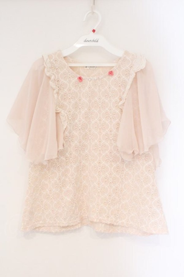 画像1: axes femme / 袖フリルカットワークレーストップス M ピンク O-26-03-24-026-AX-TO-OW-OS (1)