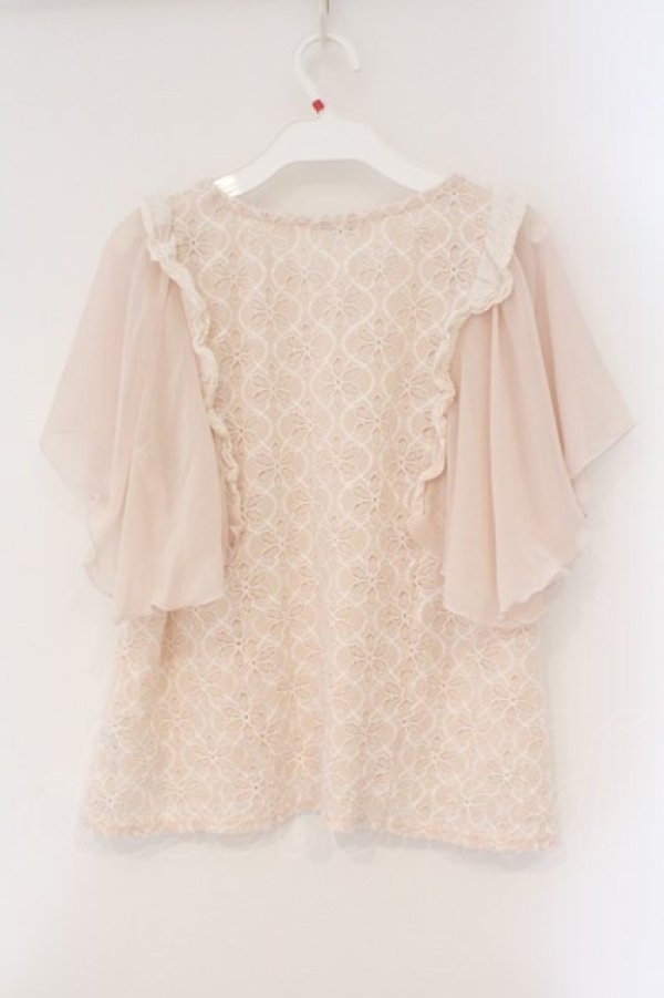 画像4: axes femme / 袖フリルカットワークレーストップス M ピンク O-26-03-24-026-AX-TO-OW-OS (4)