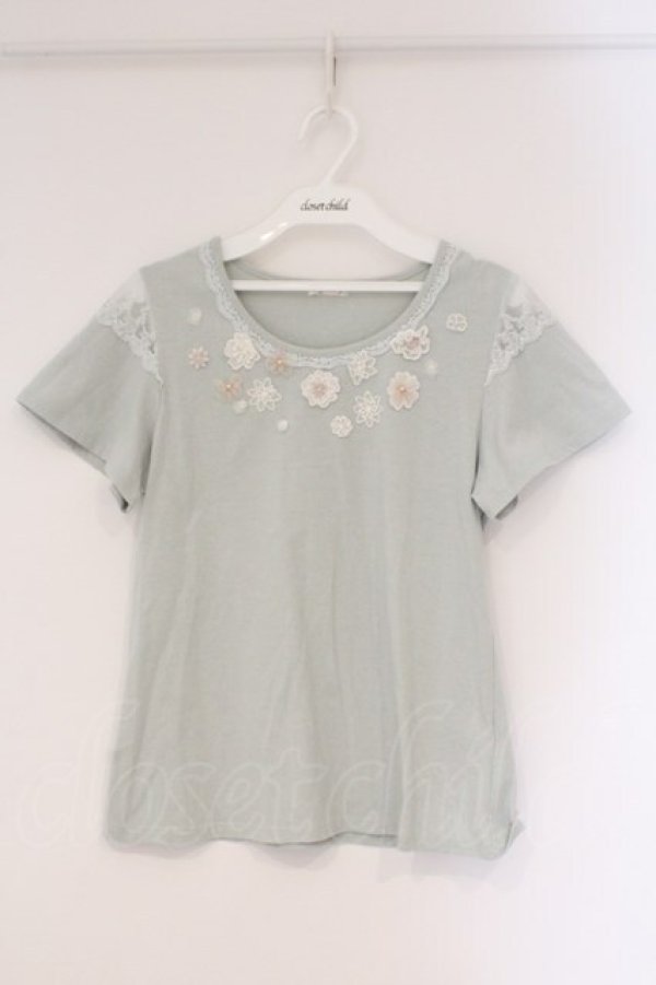 画像1: axes femme / フラワーモチーフインナープルオーバー M グリーン O-26-03-24-031-AX-TO-OW-OS (1)