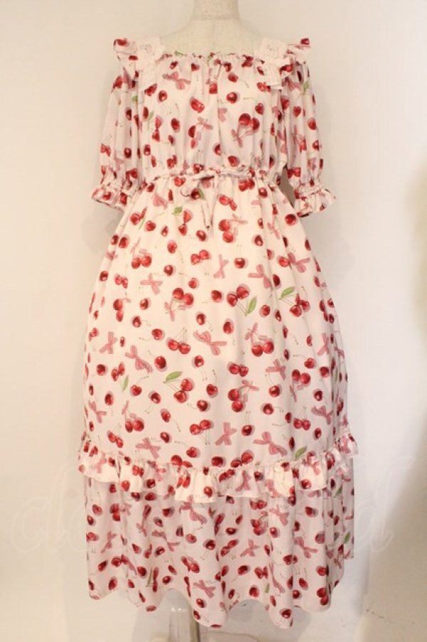 画像1: Emily Temple cute / Shadow Cherryロングワンピース M ピンク O-26-03-24-051-ET-OP-OW-OS (1)