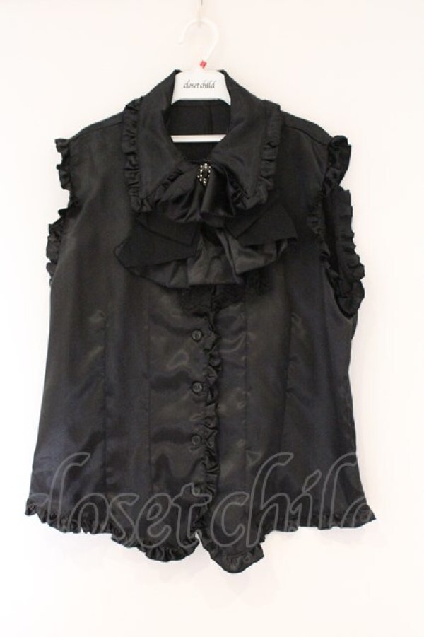 画像1: MARBLE / ブローチコサージュ+フリルタイ付きブラウス  ブラック O-26-03-24-058-GO-BL-OW-OS (1)