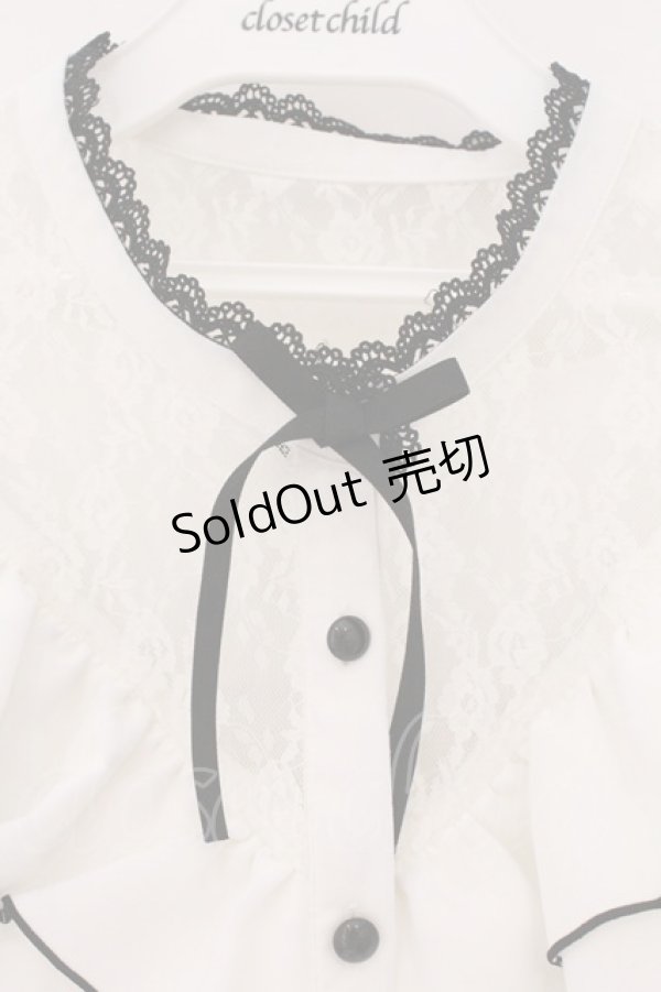 画像2: DearMyLove / レース切替ブラウス 3L シロ×クロ O-26-03-24-061-EL-BL-OW-OS (2)