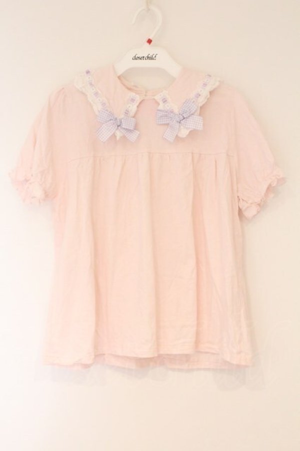 画像1: Nile Perch / ギンガムリボンカットソー  ピンク O-26-03-24-065-LO-TO-OW-OS (1)