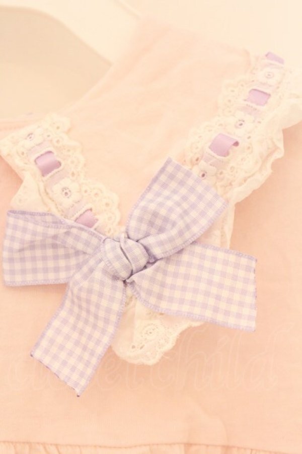 画像2: Nile Perch / ギンガムリボンカットソー  ピンク O-26-03-24-065-LO-TO-OW-OS (2)