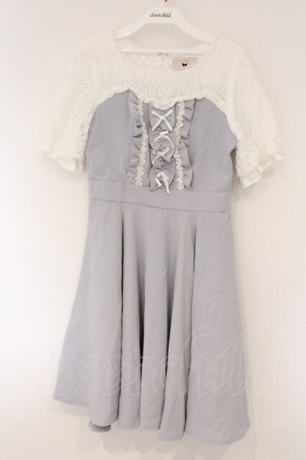 画像1: mille fille closet by LODISPOTTO / レース切替ワンピース M ブルーグレー O-26-03-24-068-LO-OP-OW-OS (1)