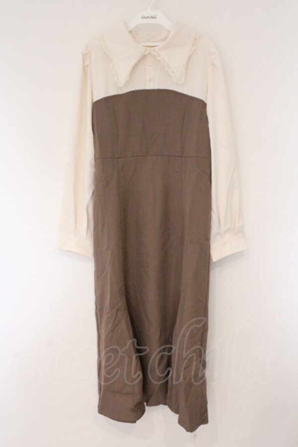 画像1: DearMyLoveRose / マーメイドクラシカルワンピース 3L アイボリー×ブラウン O-26-03-24-080-EL-OP-OW-OS (1)