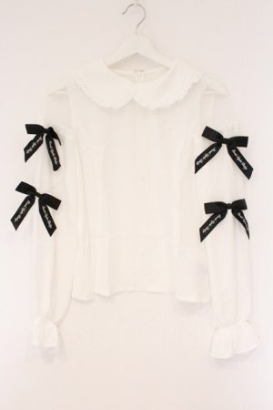 画像: Ank Rouge / ロゴリボン配色ブラウス M シロ O-26-03-24-082-CA-BL-OW-OS