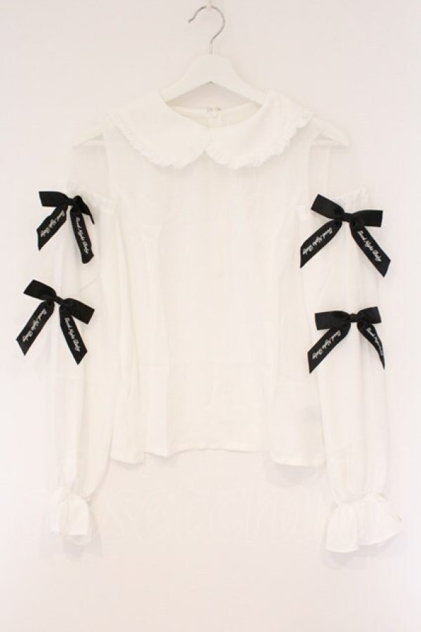 画像1: Ank Rouge / ロゴリボン配色ブラウス M シロ O-26-03-24-082-CA-BL-OW-OS (1)