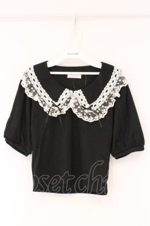 画像: DearMyLove / レースフリル襟上品リブカットソー M クロ O-26-03-24-084-EL-TO-OW-OS