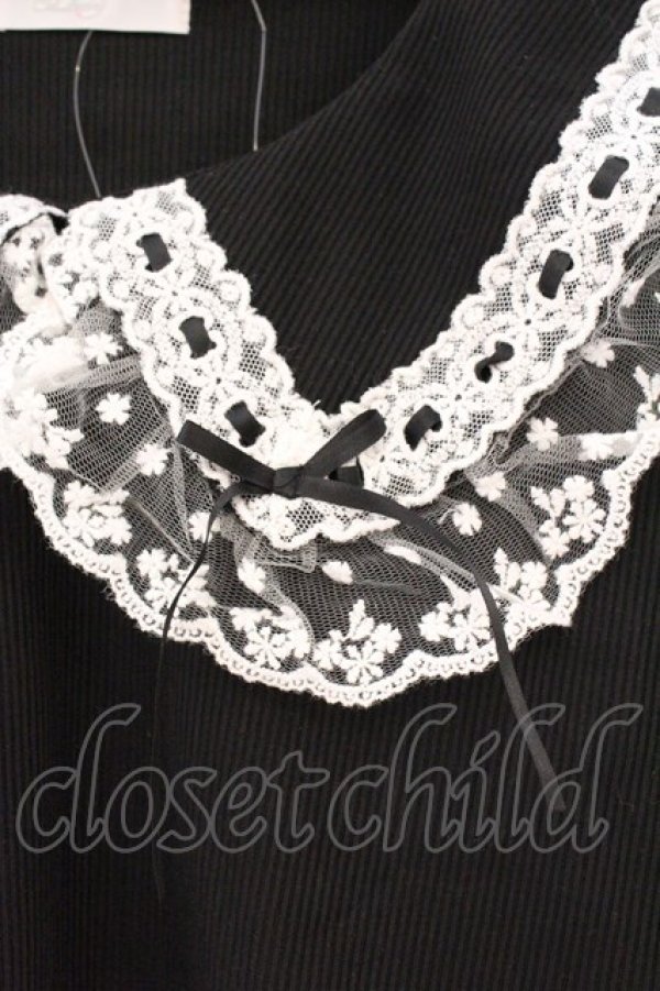 画像2: DearMyLove / レースフリル襟上品リブカットソー M クロ O-26-03-24-084-EL-TO-OW-OS (2)