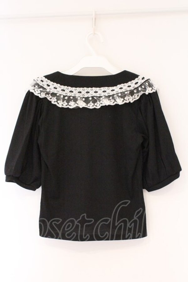 画像3: DearMyLove / レースフリル襟上品リブカットソー M クロ O-26-03-24-084-EL-TO-OW-OS (3)