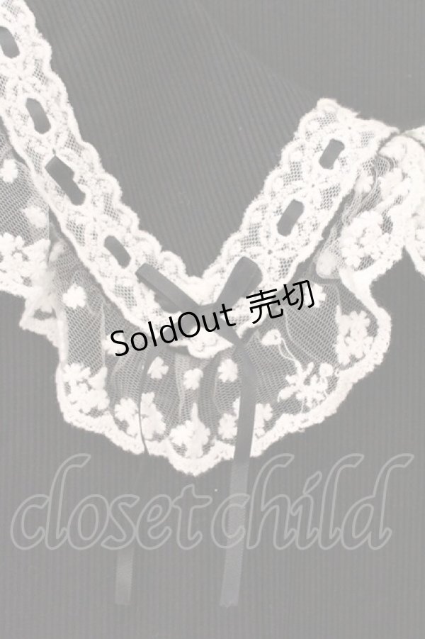 画像2: DearMyLove / レースフリル襟上品リブカットソー L クロ O-26-03-24-086-EL-TO-OW-OS (2)
