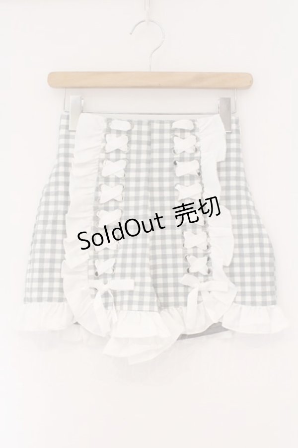 画像1: mon lily / レースアップギンガムショートパンツ M グレー O-26-03-24-090-LO-PA-OW-OS (1)