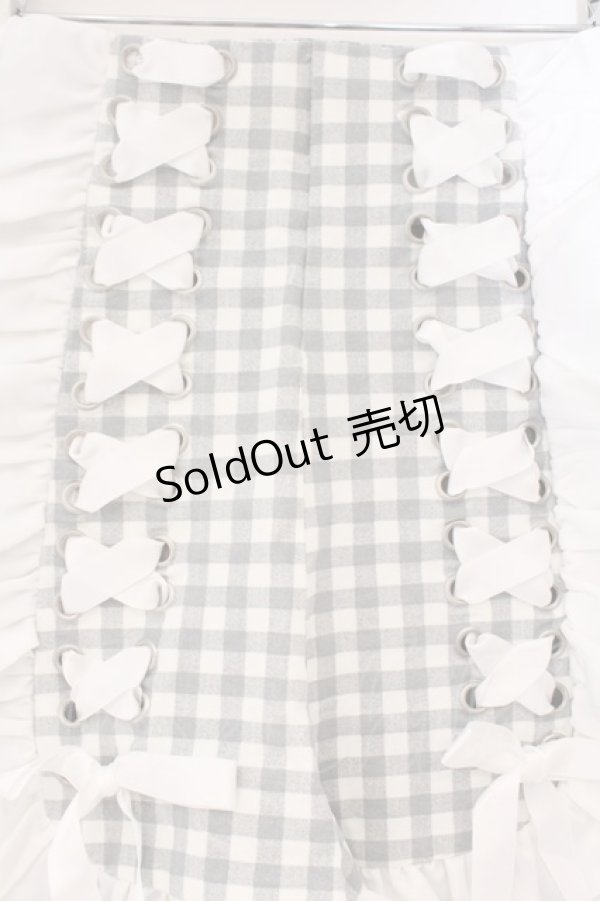 画像2: mon lily / レースアップギンガムショートパンツ M グレー O-26-03-24-090-LO-PA-OW-OS (2)