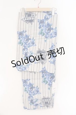 画像: Moi-meme-Moitie / 浴衣（青薔薇柄）+帯（青）セット  グレー×ブルー×ホワイト O-26-03-24-010-MO-OP-IG-OS