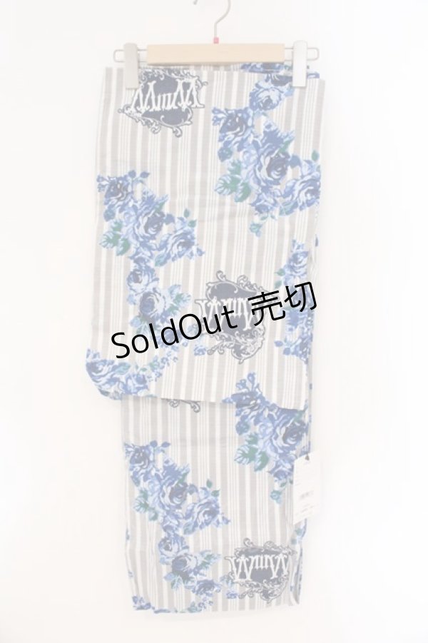 画像1: Moi-meme-Moitie / 浴衣（青薔薇柄）+帯（青）セット  グレー×ブルー×ホワイト O-26-03-24-010-MO-OP-IG-OS (1)