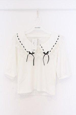 画像: DearMyLove / レースフリル襟上品リブカットソー M シロ O-26-03-25-046-EL-TO-OW-OS