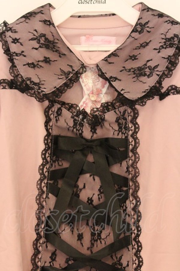 画像2: Princess Melody / 胸あきレースアップワンピース F ピンク×クロ O-26-03-25-048-EL-OP-OW-OS (2)