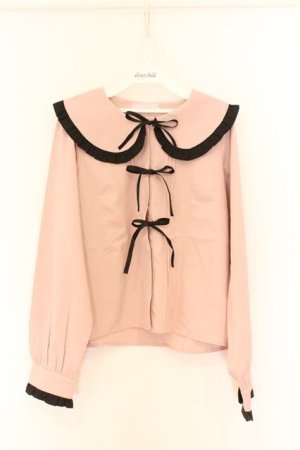 画像: Honey Cinnamon / バイカラーフリルブラウス F ピンク×クロ O-26-03-25-050-LO-BL-OW-OS