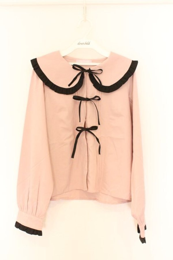 画像1: Honey Cinnamon / バイカラーフリルブラウス F ピンク×クロ O-26-03-25-050-LO-BL-OW-OS (1)