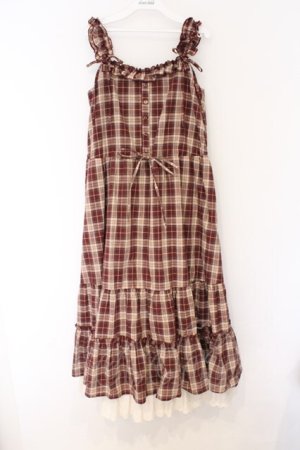 画像: axes femme / コットンレース使チェックワンピース M アカ O-26-03-25-054-AX-OP-OW-OS