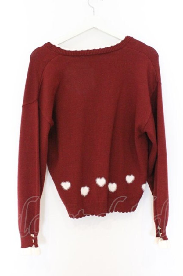 画像3: axes femme / ハートジャカードニットカーディガン F アカ O-26-03-25-059-AX-TO-OW-OS (3)