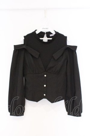 画像: axes femme POETIQUE / フェイクレイヤードオフショルトップス M クロ O-26-03-25-012-AX-TO-YM-OS