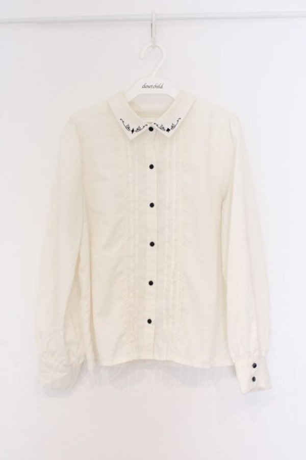 画像1: axes femme POETIQUE / 刺繍襟タックブラウス M アイボリー O-26-03-25-016-AX-BL-YM-OS (1)