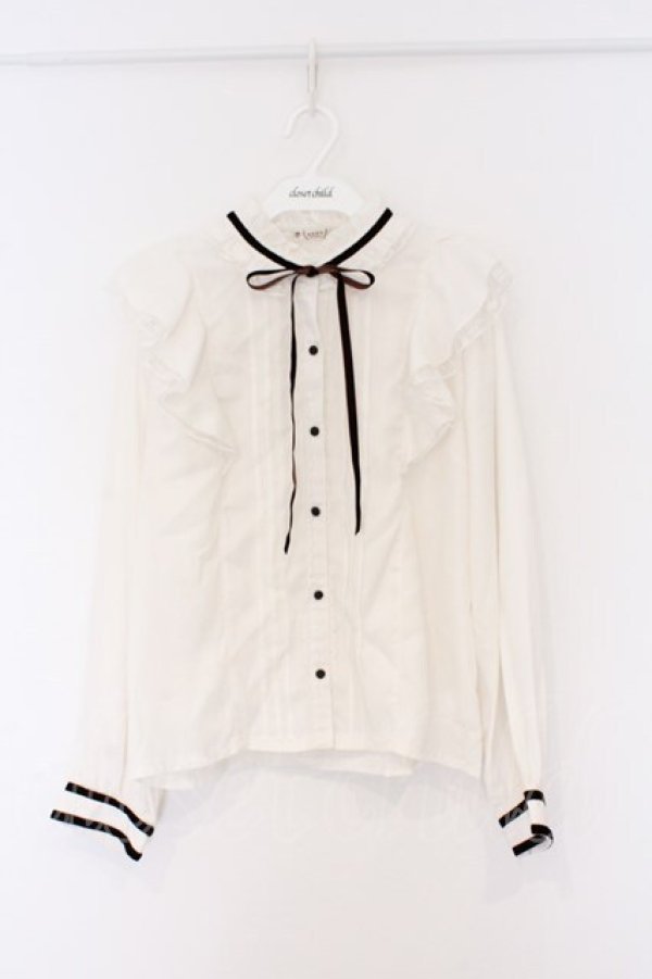 画像1: axes femme / リボンタックブラウス M ブラウンｘシロ O-26-03-25-017-AX-BL-YM-OS (1)