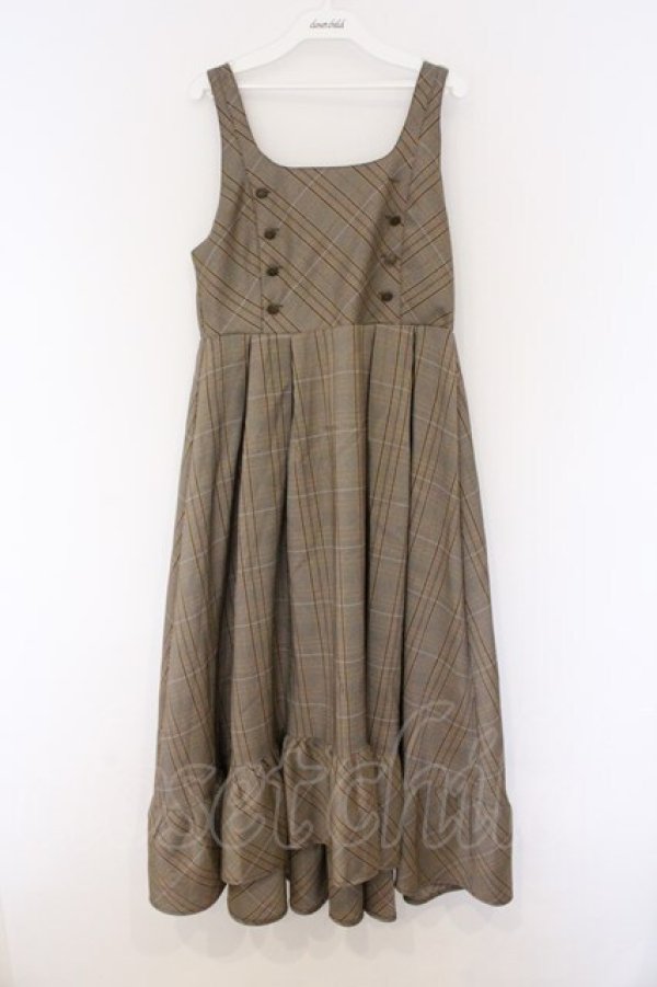 画像1: axes femme / Ｗ釦フィッシュテールジャンパースカート  ブラウン O-26-03-25-019-AX-OP-IG-OS (1)