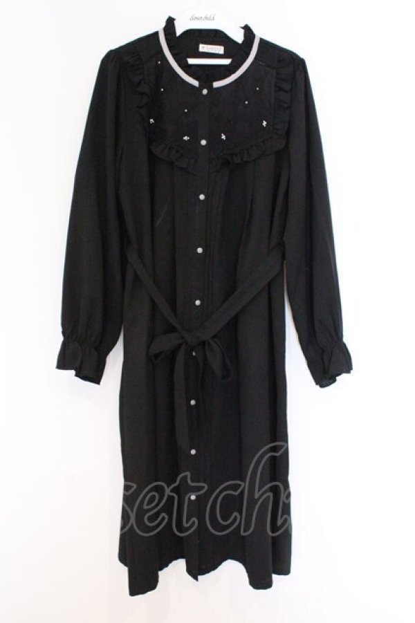 画像1: axes femme / ブローチ付長袖ブラウスワンピ M クロ O-26-03-25-026-AX-OP-IG-OS (1)