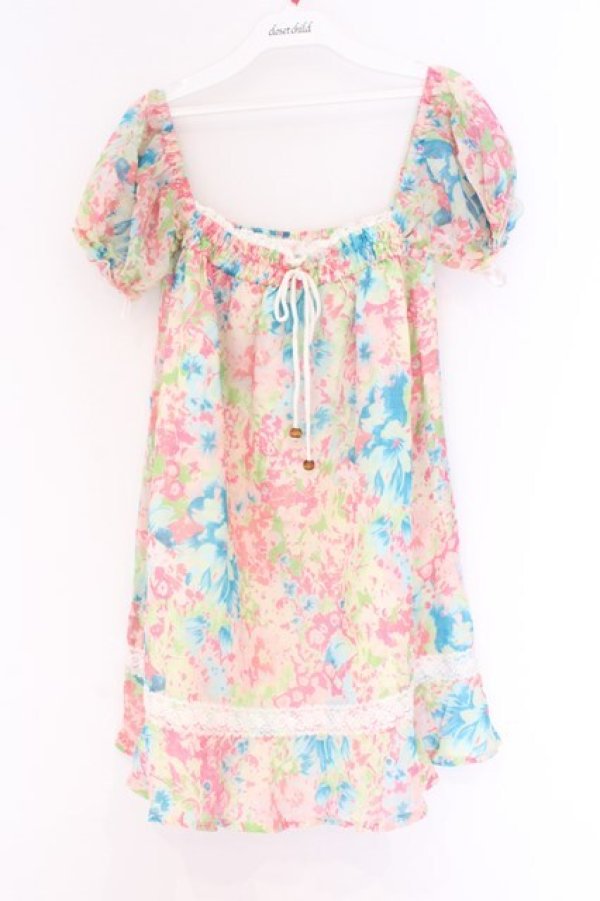 画像1: LIZ LISA / はわせレース花柄ワンピース F ピンクｘサックスｘグリーン O-26-03-27-034-LO-OP-YM-OS (1)