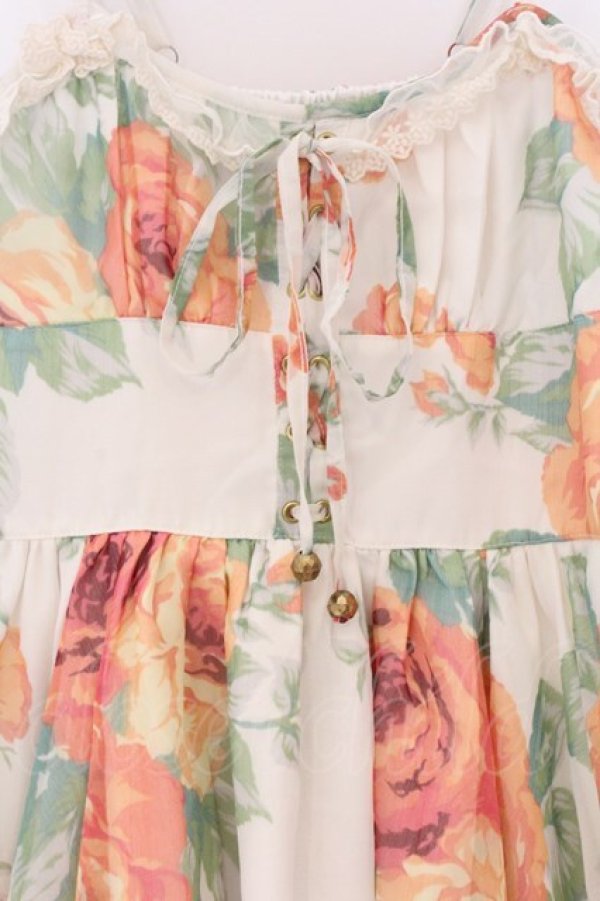 画像2: LIZ LISA / 編み上げローズプリントキャミワンピース  アカｘシロ O-26-03-27-039-LO-OP-YM-OS (2)