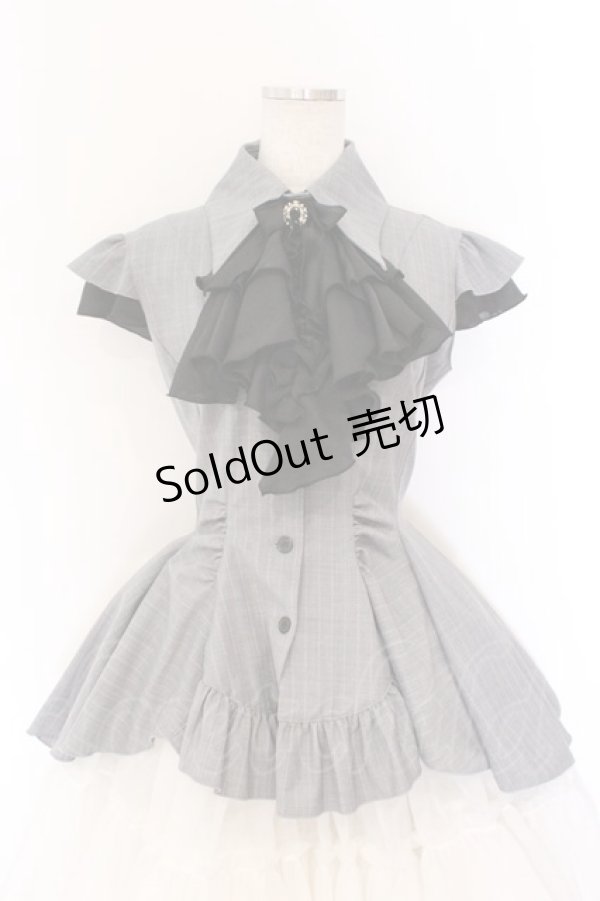 画像1: MARBLE / ゴシック調タイ付きドレープジャケットワンピース  グレー×ブラック O-26-03-27-057-GO-OP-IG-OS (1)