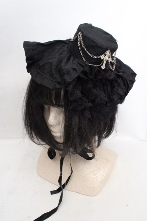 画像1: MARBLE / 十字架チェーン付きミニハット  ブラック O-26-03-27-1029-GO-AC-OW-OS (1)