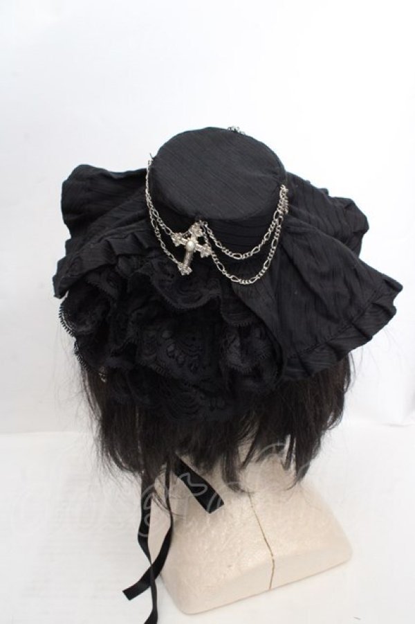 画像2: MARBLE / 十字架チェーン付きミニハット  ブラック O-26-03-27-1029-GO-AC-OW-OS (2)