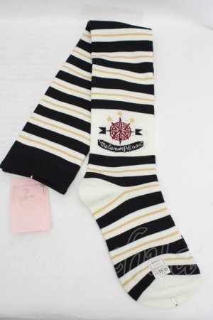 画像: metamorphose / コンパスボーダーオーバーニー 23-25cm クロ×オフシロ O-26-03-27-1053-ME-ZA-OW-OS