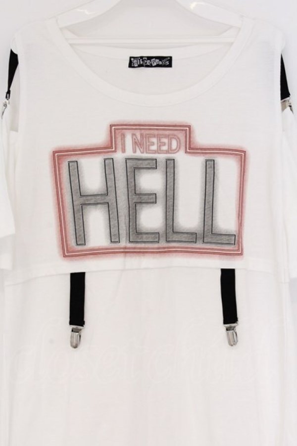 画像2: HELL CAT PUNKS / I NEED HELL オープンショルダーTシャツワンピース  ホワイト O-26-03-27-001-PU-TO-OW-OS (2)