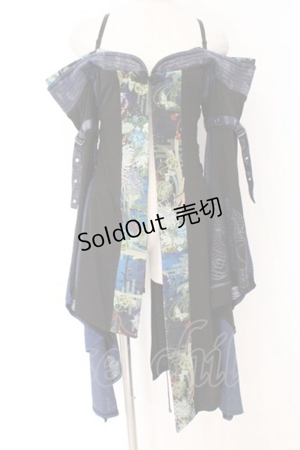 画像1: Qutie Frash / オフショルベルトカーディガン  ブラック×ブルー O-26-03-27-064-QU-JA-IG-OS (1)