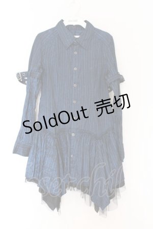 画像: ALGONQUINS / ラメストライプシャツワンピース  ブラック×ブルー O-26-03-27-010-AL-OP-IG-OS