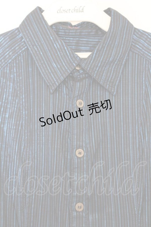 画像2: ALGONQUINS / ラメストライプシャツワンピース  ブラック×ブルー O-26-03-27-010-AL-OP-IG-OS (2)