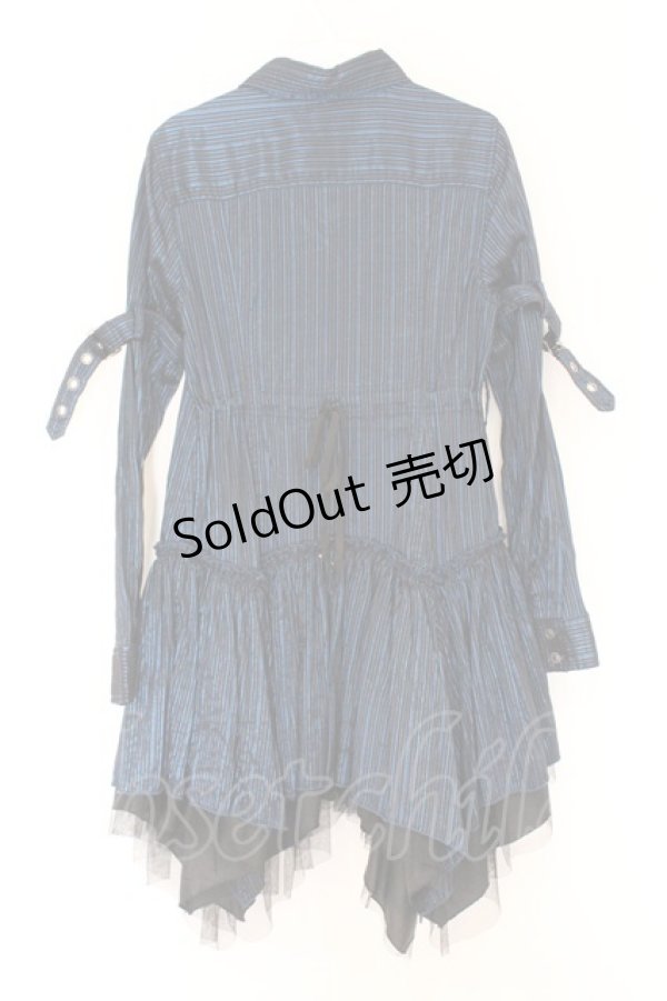 画像3: ALGONQUINS / ラメストライプシャツワンピース  ブラック×ブルー O-26-03-27-010-AL-OP-IG-OS (3)