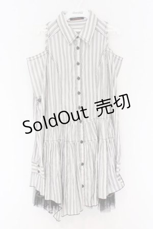 画像: ALGONQUINS / オフショルダーシャツワンピース  ホワイト×ブラック O-26-03-27-011-AL-OP-IG-OS