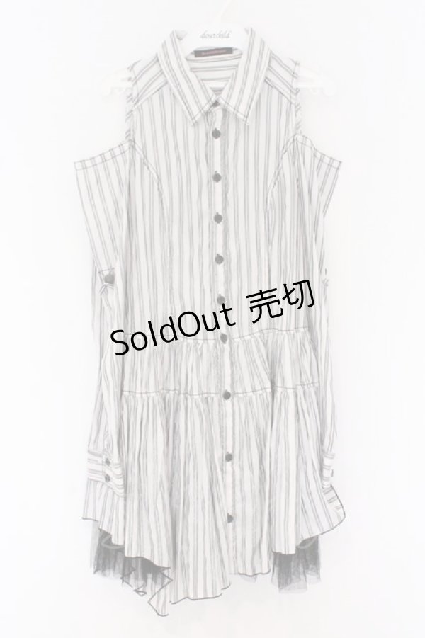 画像1: ALGONQUINS / オフショルダーシャツワンピース  ホワイト×ブラック O-26-03-27-011-AL-OP-IG-OS (1)