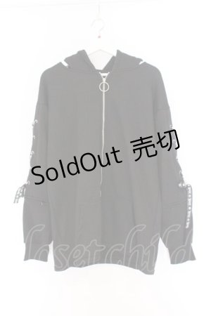 画像: NieR Clothing / 防寒裏起毛SLEEVE ZIP×LACE-UP ZIP OUTER パーカー  ブラック O-26-03-27-020-PU-TO-IG-OS