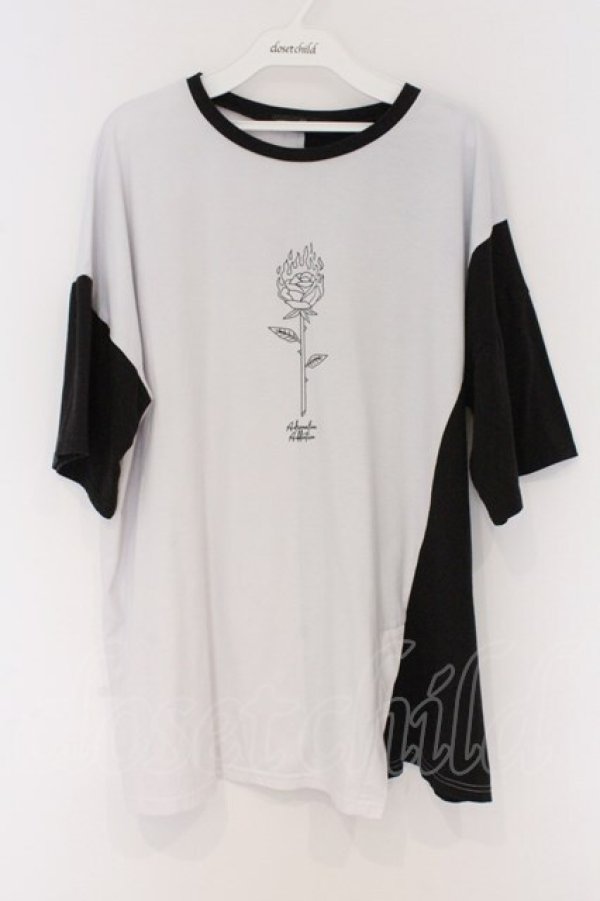 画像1: HELL CAT PUNKS / 切り替えアシメビッグTシャツ  ブラック×ホワイト O-26-03-27-003-PU-TO-OW-OS (1)